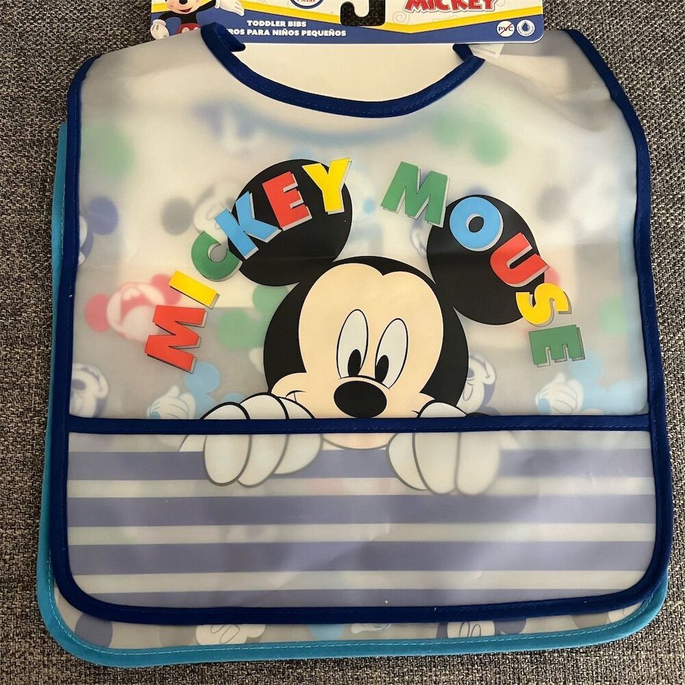 Disney Junior Mickey Mouse Toddler Bibs 2-Pack Waterproof with Crumb Catcher​
